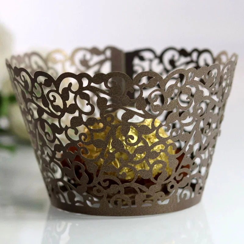 50pcs Lace Cupcake Wrapper Hollow Muffin Cupcake Paper Cups For Baby Shower Wedding Birthday Party Baking Fondant Dessert Decor
