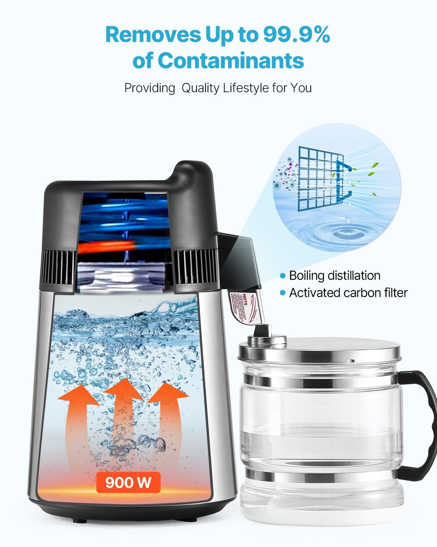 6L Water Distiller Home Countertop Purifier Machine 900W Stainless