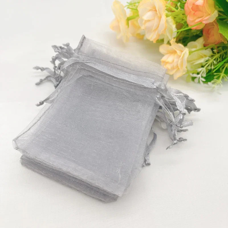 Organza Gift Bags with Drawstring for Wedding Favors  Candy Jewelry Packaging  Storage Sachet Pouch  Gray  Party Supplies  100Pc