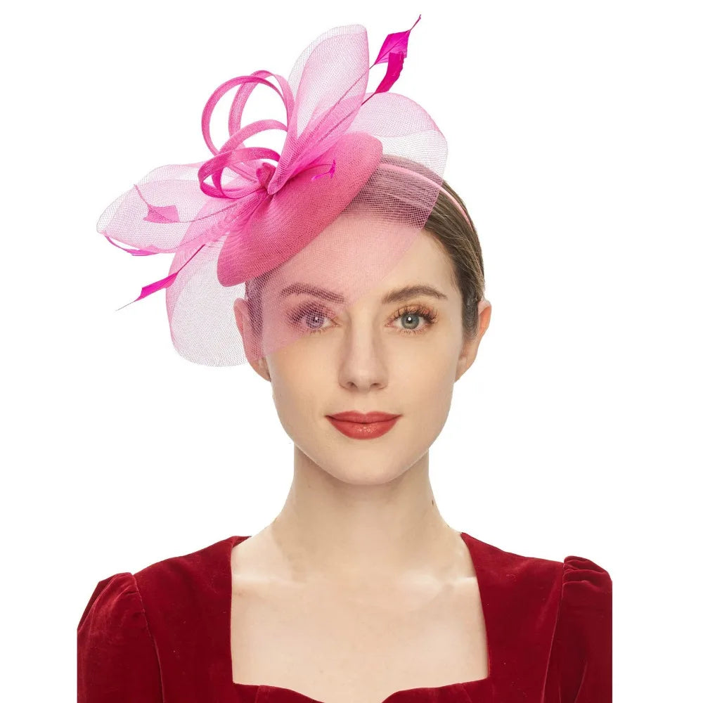Fashion Feathers Mesh Fascinator Hat Elegant Exquisite Veil Hat Headwear Hair Hoop Sweet Bride Headband Cocktail Party