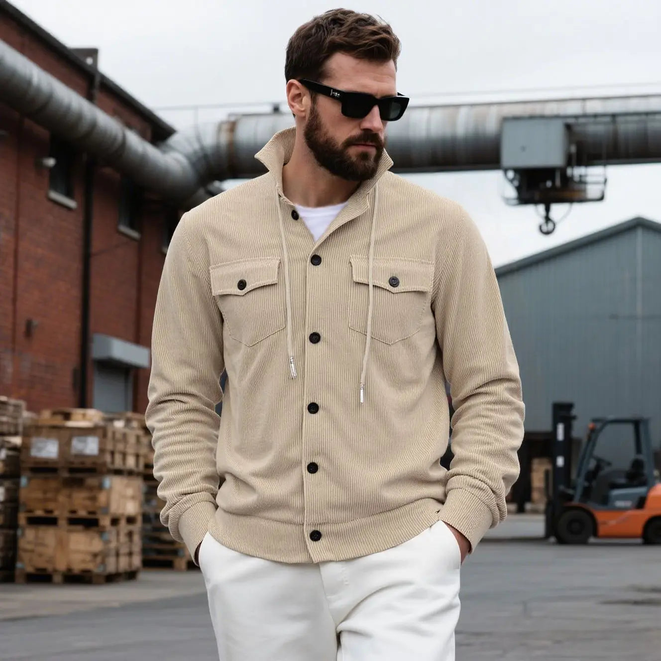 Autumn Winter New Corduroy Jacket Coat Turn-Down Collar American Retro Multi-Pocket Workwear Jacket for Men