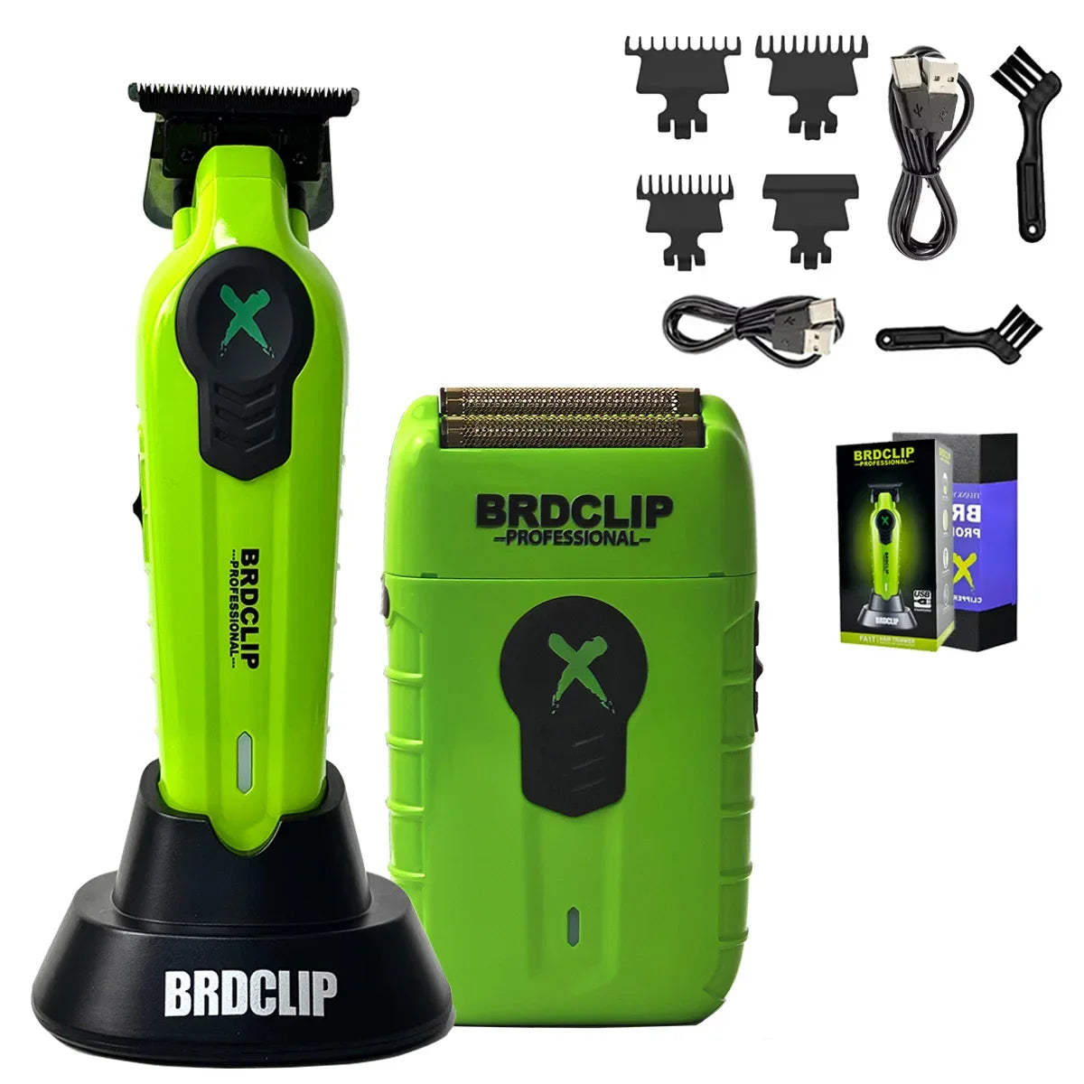 Professional Barber Set BRDCLIP FA1T 2PCS SET Green 7700RPM 8200RPM High Power Speeding Hair Trimmer Machine with Charge FOR MEN
