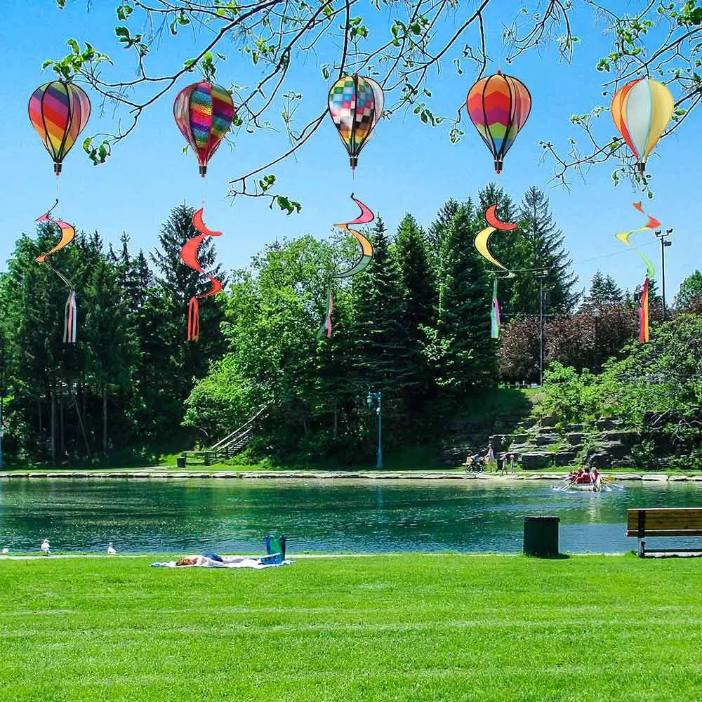 110CM Giant Rainbow Hot Air Balloon Garden Wind Spinners Pinwheels Whirligigs Windmill Toys for Yard Lawn Decorations Outdoor
