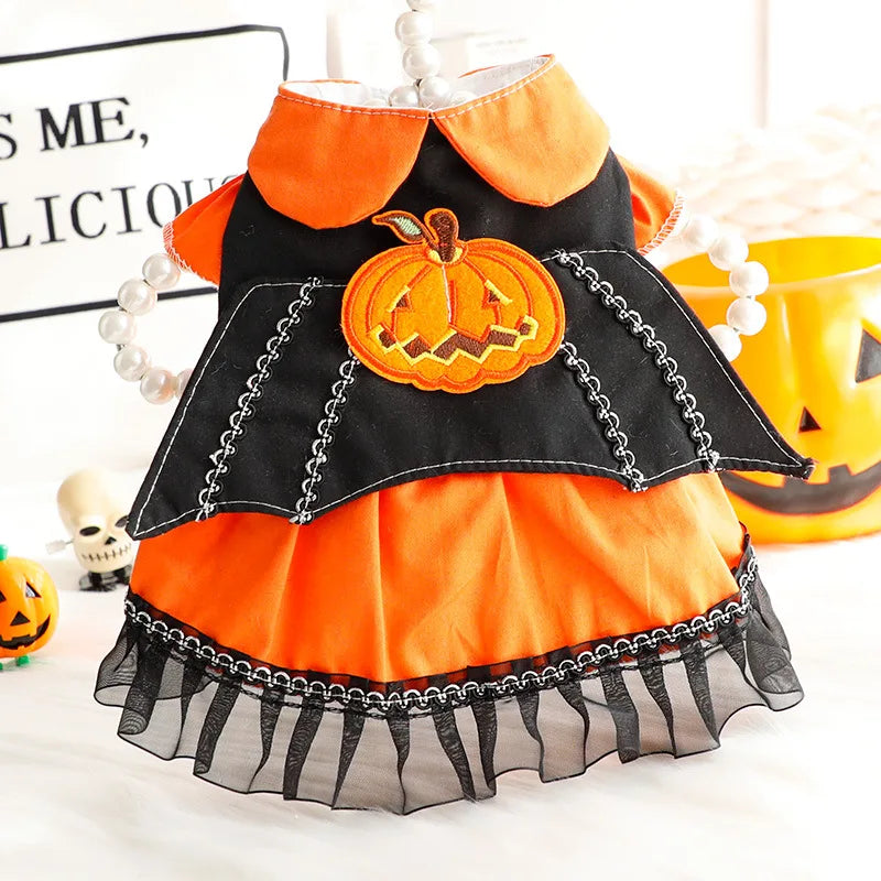 Autumn New Puppy Cats Clothing Orange Pumpkin Halloween Princess Dress For Small Medium Dog Poodle Pet Clothes Party Dress Coat