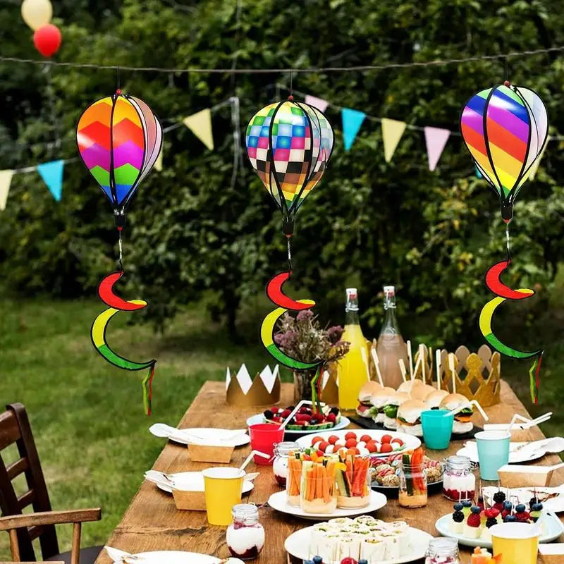 Wind Spinners Outdoor Rainbow Pinwheels Whirligigs 3x Hot Air Balloon Twisted Windmills Hangable Windsock Whirlygig Pinwheels