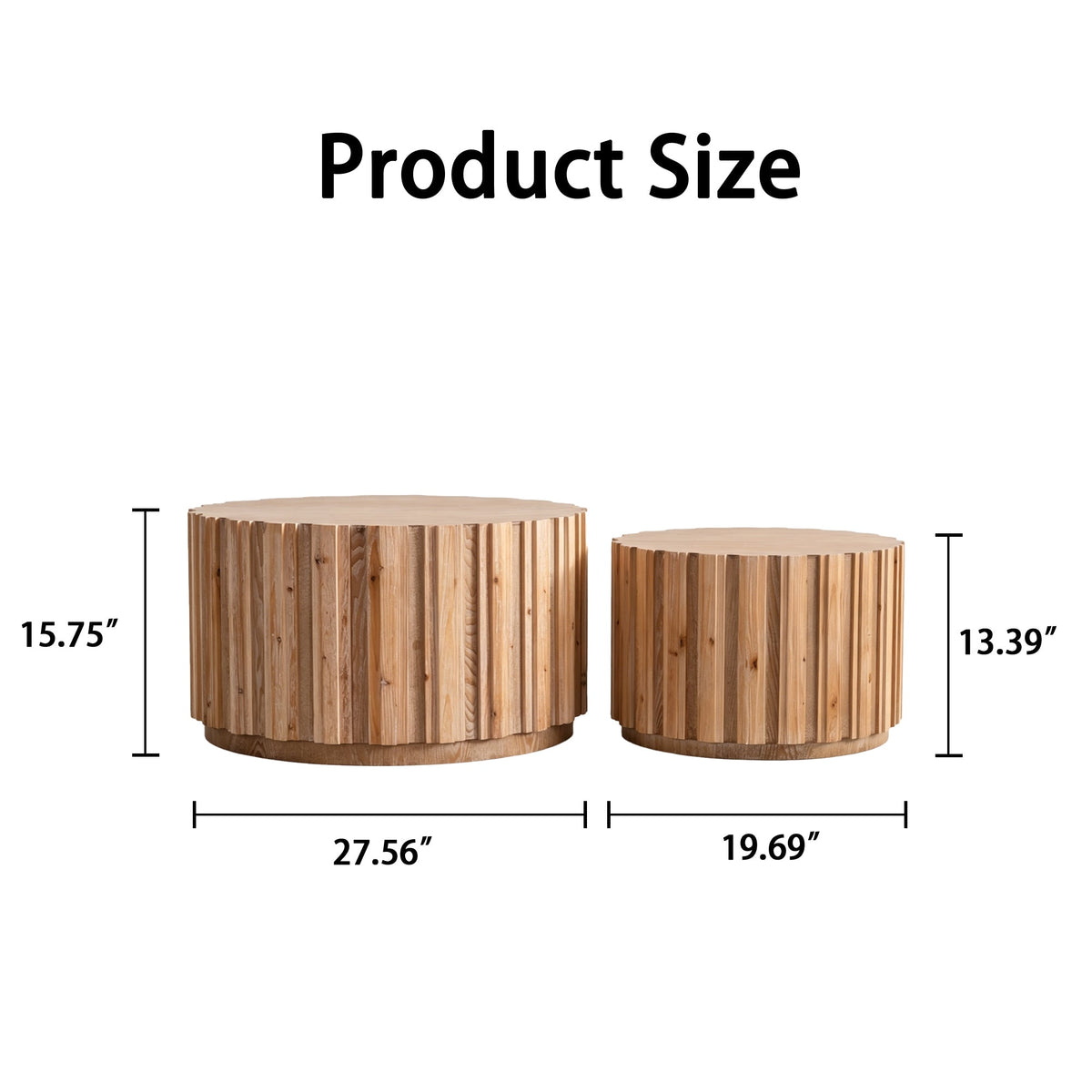Round Nesting Coffee Tables Set of 2 with Vertical Slatted Wood-Look