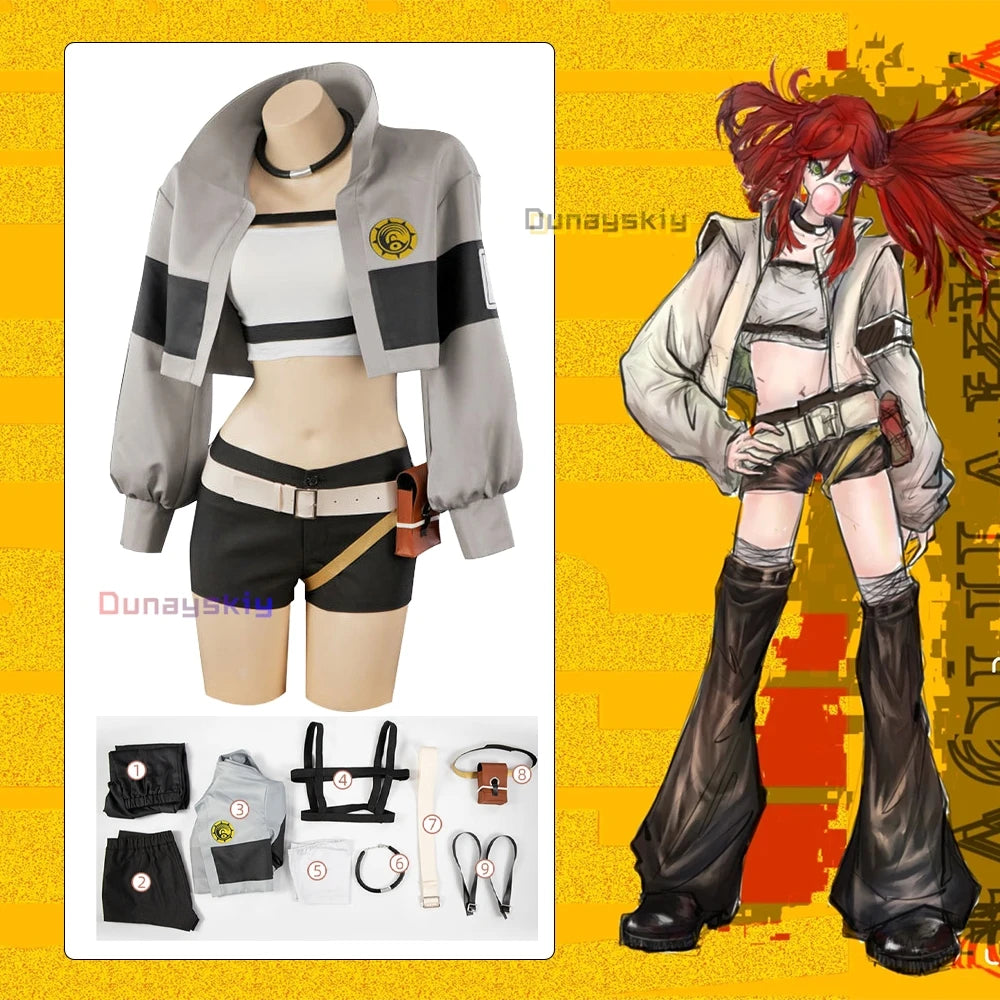 GACHIAKUTA Ryou Reaper Cosplay 코스프레 의상  Ryou Short Jacket Shorts Set s-3xl Women's Dresses Messy Red Hair Wig Role-playing Suits