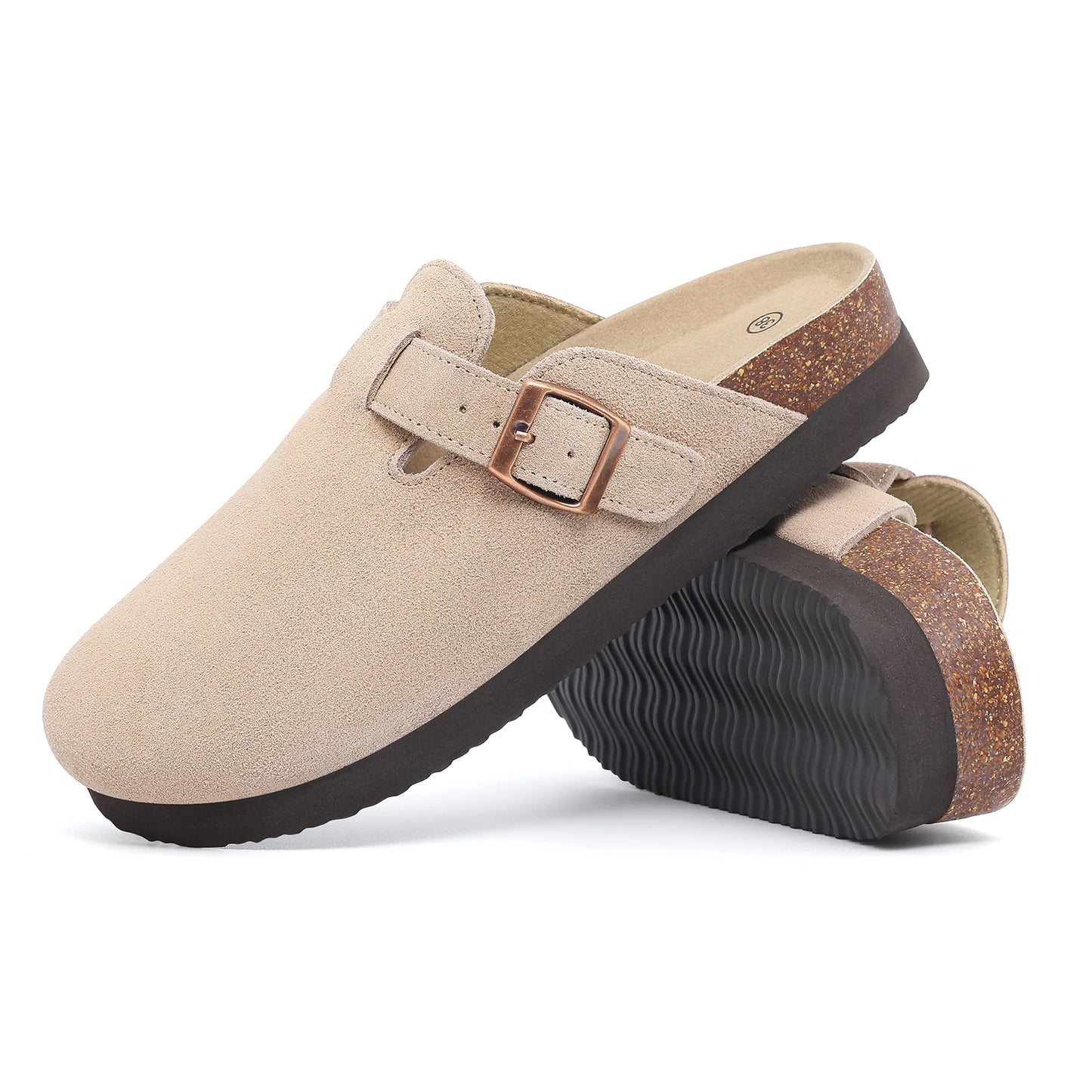 Smile Pop New Fashion Women's Suede Clogs With Back Strap Men's Leather Mules Cork Footbed Slip on Potato Shoes For Women & Men