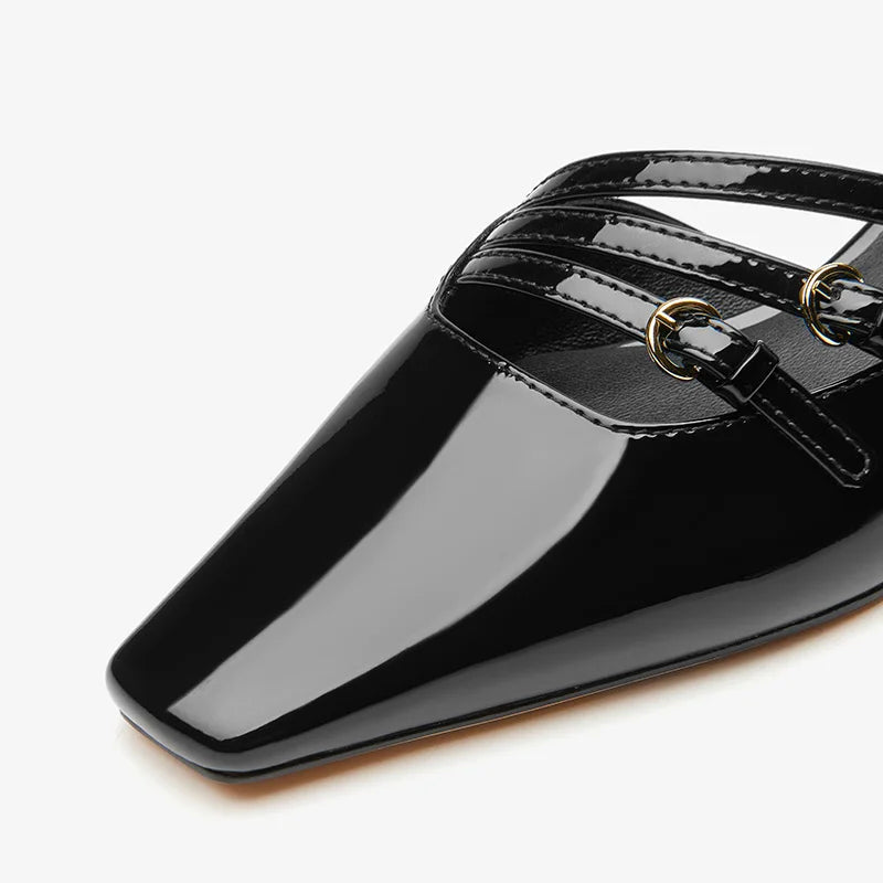 BEAUTODAY Pumps Women Patent Leather Pointed Toe Buckle Straps Shallow Mary Janes Summer Ladies Party Shoes Handmade 30096