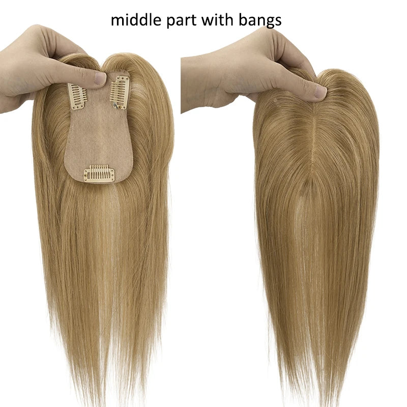 7x11cm Women Toupee Human Hair Wigs Straight Silk Base Women Topper Brazilian Real Natural Human Hair System Clip in Hairpiece