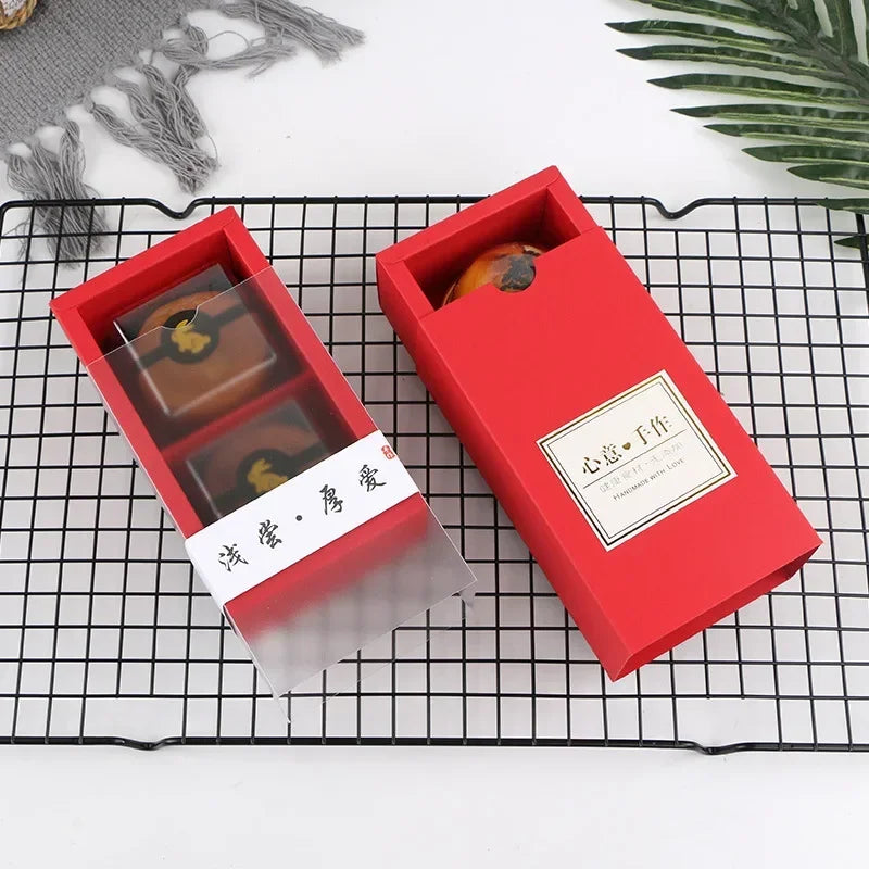 10Pcs 2 Grid Mooncake Boxes Clear Window Cardboard Gift Box Egg Yolk Crisp Cookies Candy Cake Box Birthday Christmas Party Favor