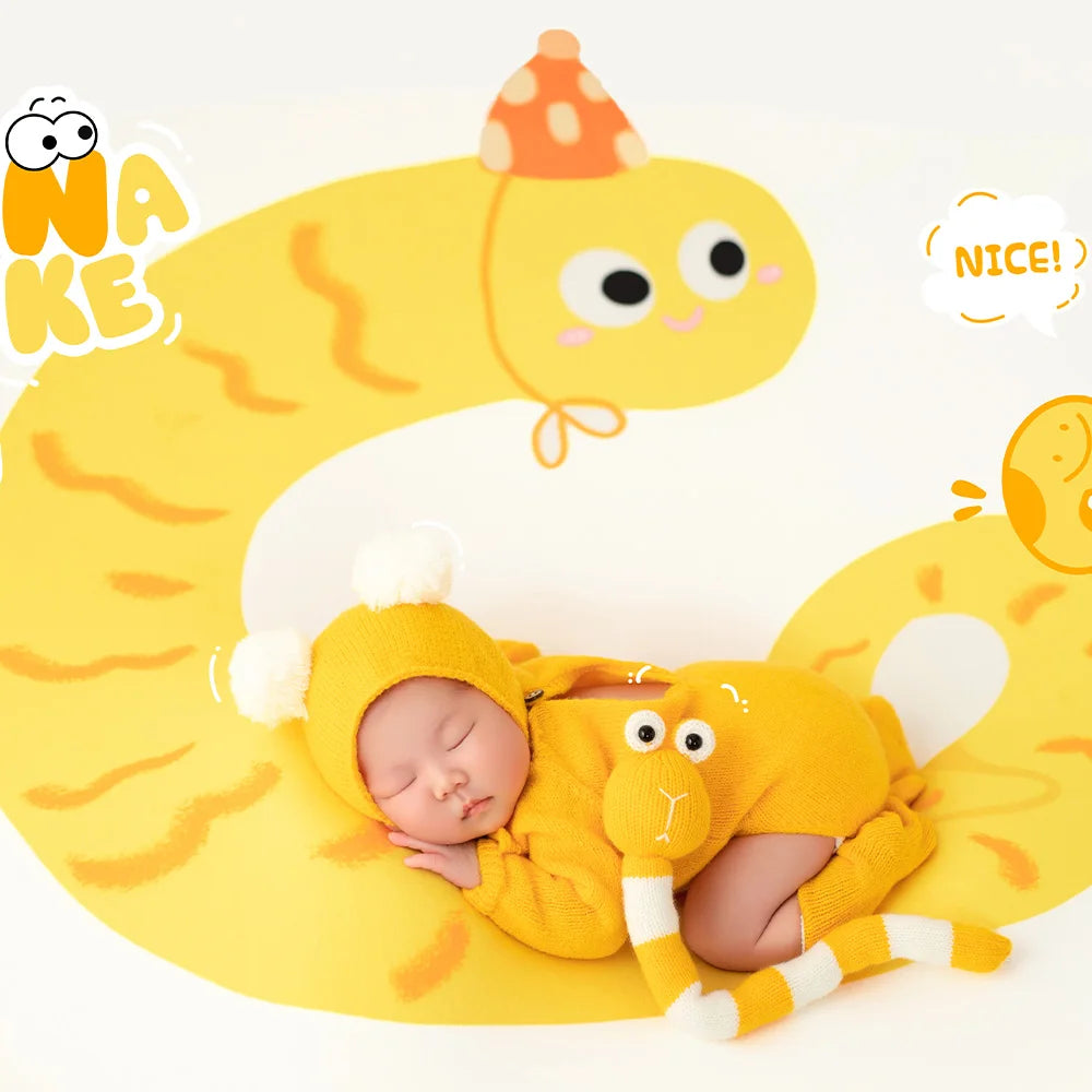 Baby Snake Cosplay Costume Hat+Knitted Jumpsuit with Tail Photography Clothes Cartoon Animal Background Cute Snake Theme Props