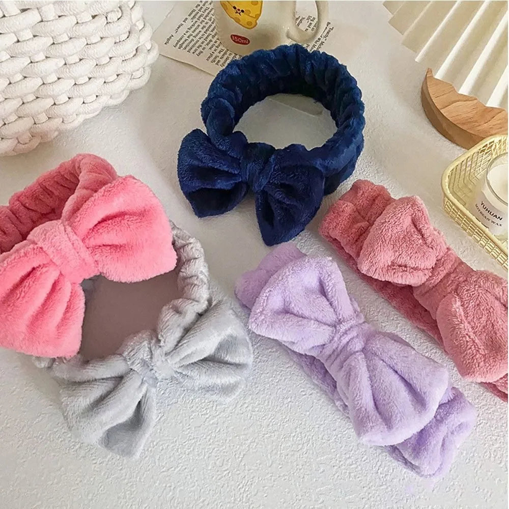 Beauty Coral Fleece Hair Band Soft Bow Fluffy Bowknot Shower Headband Knot Cosmetic Headbands Women