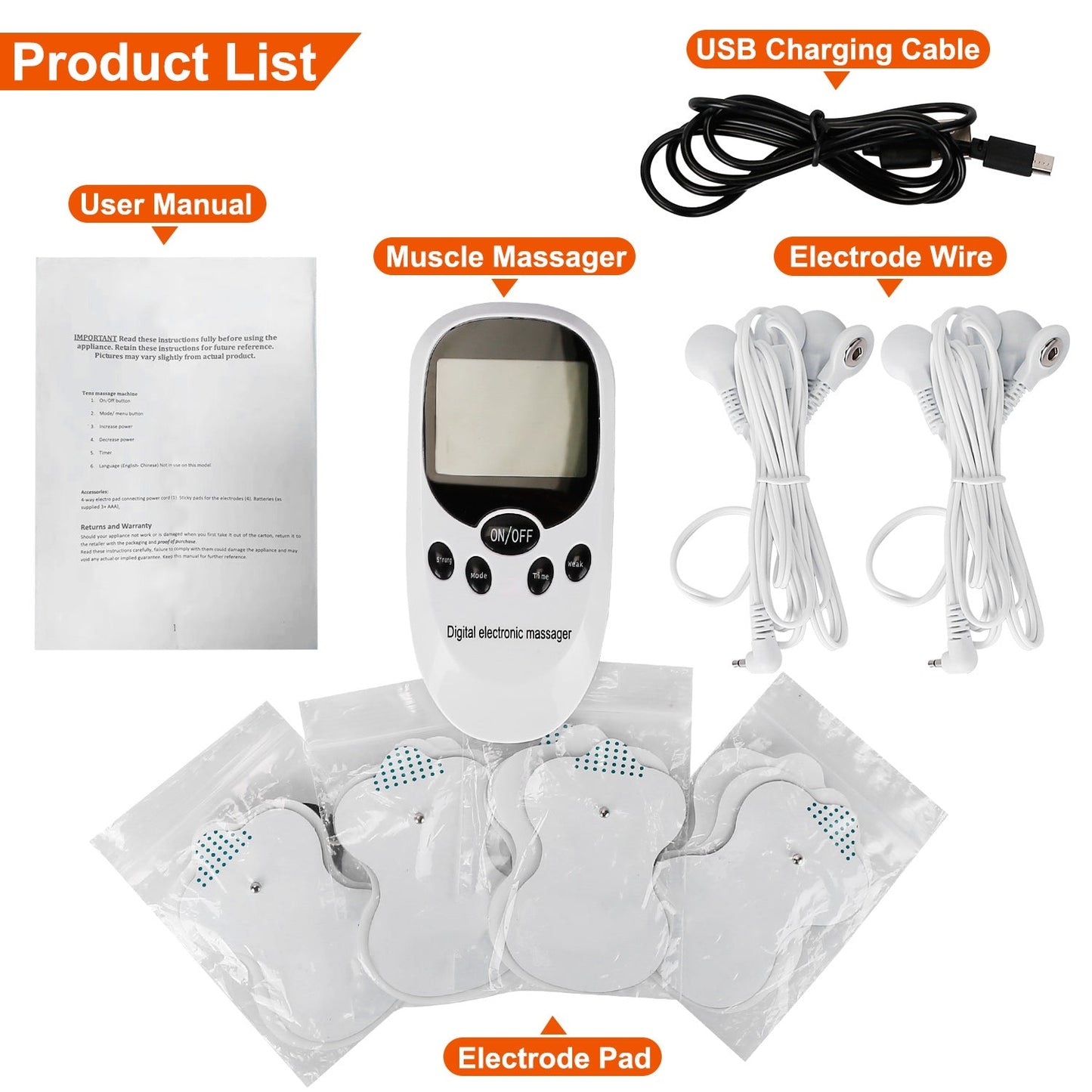 1Pc Electric Muscle Stimulator Dual Channels With 8 Electrode Pads