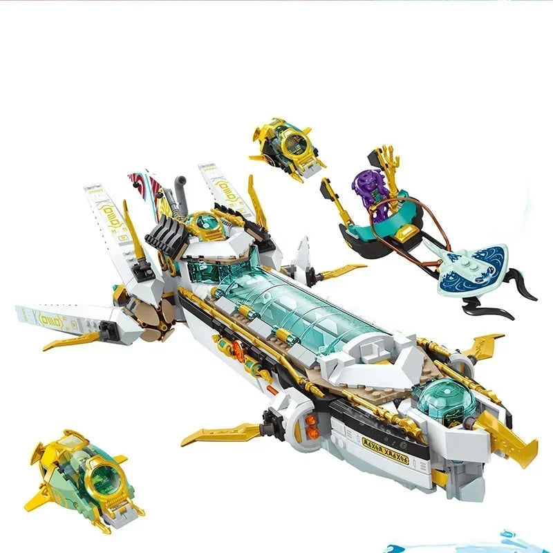 MOC 1218pcs Hydro Bounty Submarine Mech Sub Speeder 71756 Building Blocks Underwater Bounty Bricks Ninjasn Model Kids Toys Gift