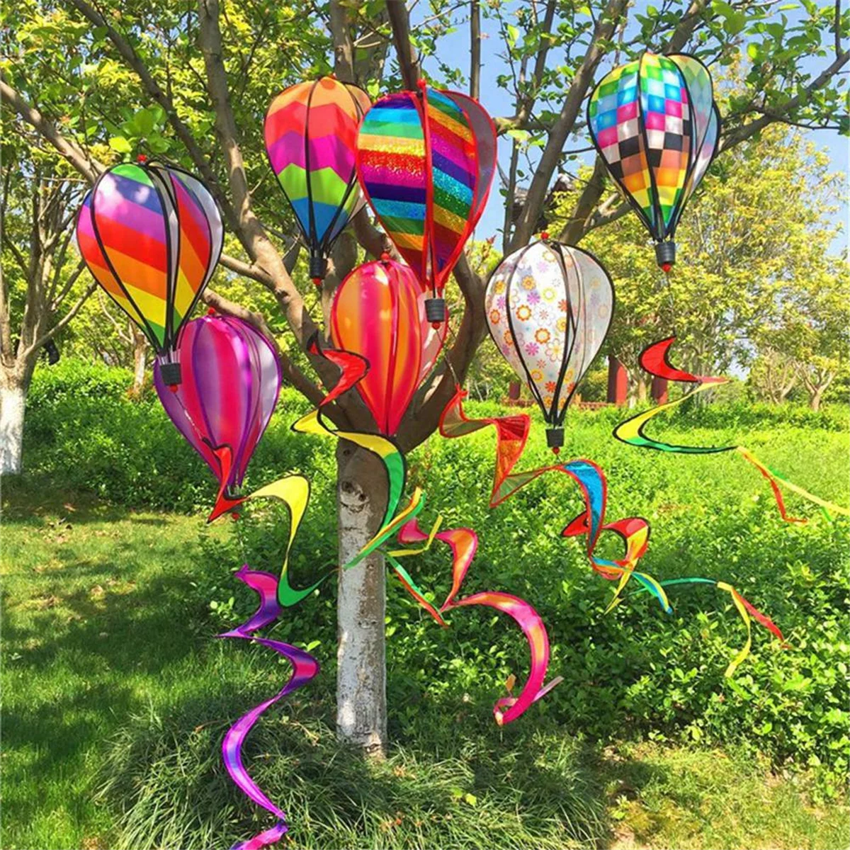 Garden Spring Hot Air Balloon Pendant Rotating Windmill Hanging Decoration I