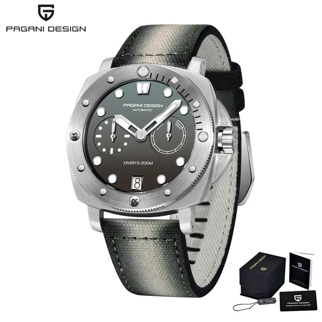 PAGANI DESIGN New Men's Automatic Mechanical Diving Watch 200m Waterproof AR Sapphire Glass Energy Storage Display Gift Box Set