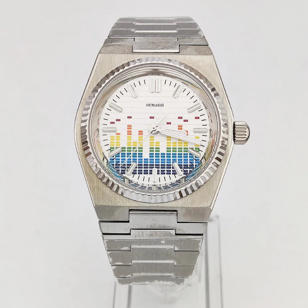 40mm Musical wave watch Stainless steel Sapphire glass all Green luminous NH35 watch Automatic mechanical Men's watch waterproof