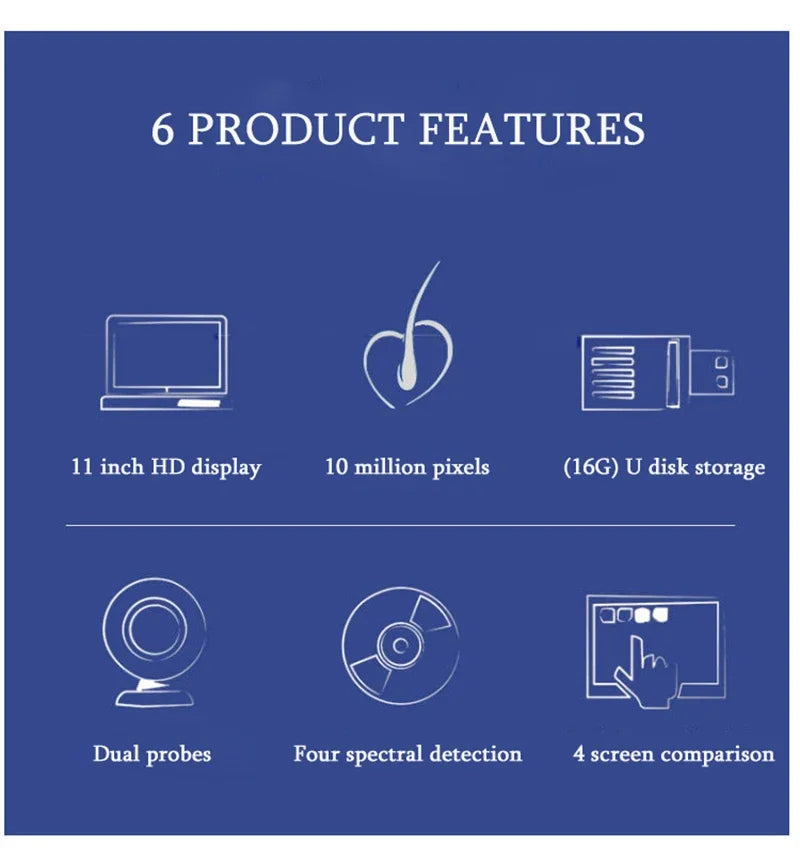 Skin Analyzer Machine Professional Scalp Detector Hair Follicles Oil Moisture Tester Facial Skin Hair Analyser Machine 11inch
