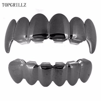 TOPGRILLZ New Fit Rose Gold Color Plated Hip Hop Teeth Grillz Caps Top&Bottom Grill Set for Christmas Party Vampire Tooth Grillz