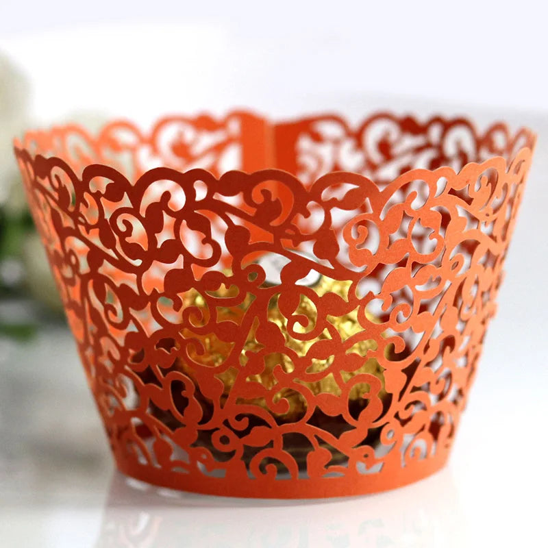 50pcs Lace Cupcake Wrapper Hollow Muffin Cupcake Paper Cups For Baby Shower Wedding Birthday Party Baking Fondant Dessert Decor