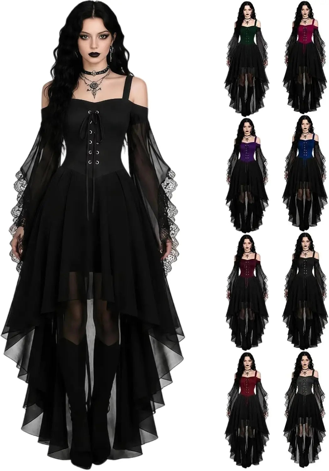 Costumes Witch Dress Women 2026 Halloween Woman Adults Medieval Vampire Butterfly Sleeve Mesh Gothic Outfits Carnival Dress Up