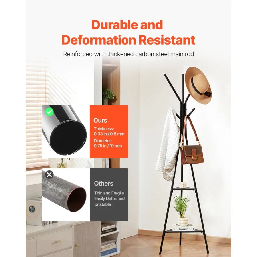 Coat Rack Freestanding Coats Rack Stand with 2 Shelves 6 Hooks