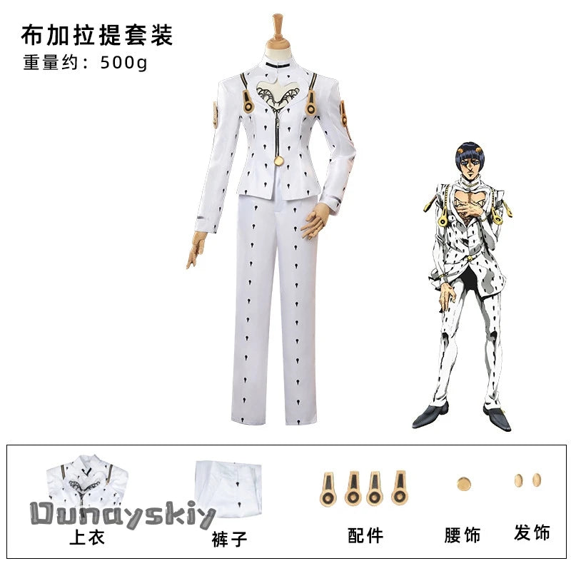 Anime Bizarre Adventure Bruno Bucciarati Cosplay Costume White Black Suits Uniform xs-3xl Men Women Full Set Hallowen Disguise