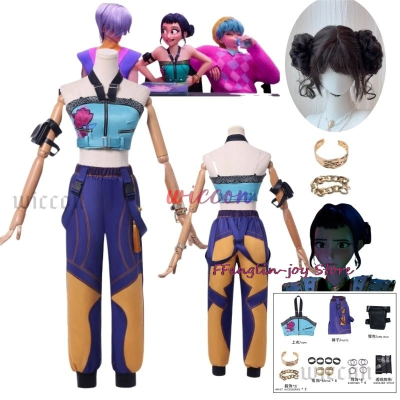 Huntrix Group Rumi Zoey Cosplay Anime Devil Hunters Mira Costume Coat Earrings Accessories Set Halloween Party Outfit for Woman