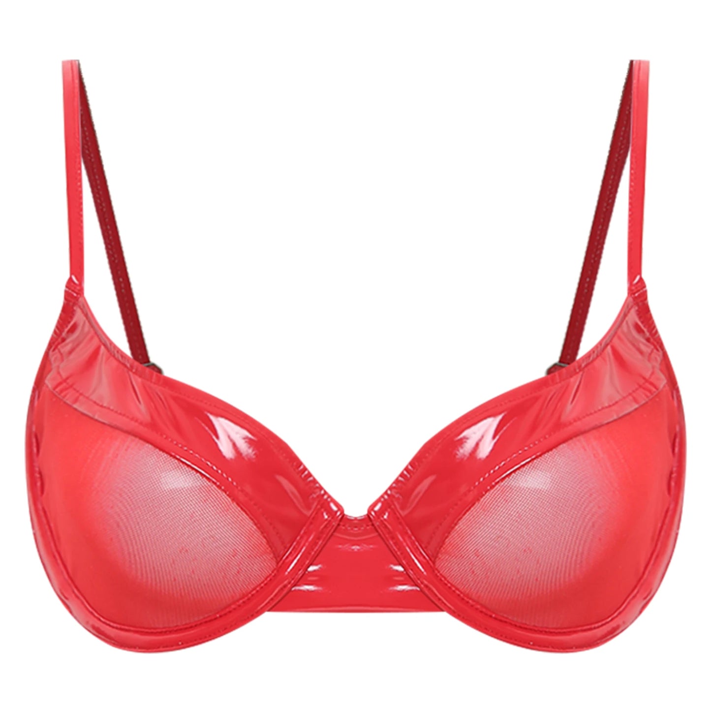 Female 3/4 Cup Push Up Brassiere with Wire Adult Women Swimwear Tops Plus Size Patent Leather Lingerie Bra Bralette Underwear