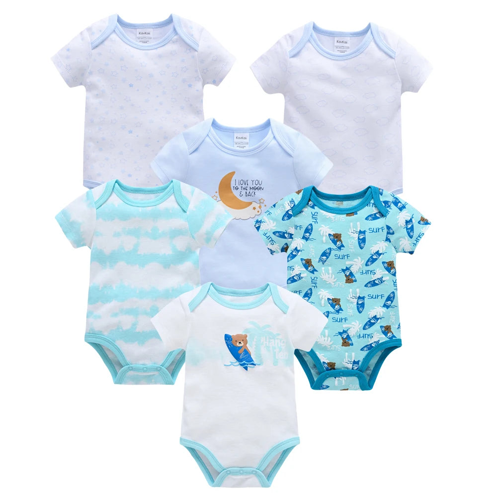Kavkas 3 Pcs 6 Pcs Baby Boy Bodysuit 0-12 Months Short Sleeve Summer Monster Print Newborn Cotton Clothes