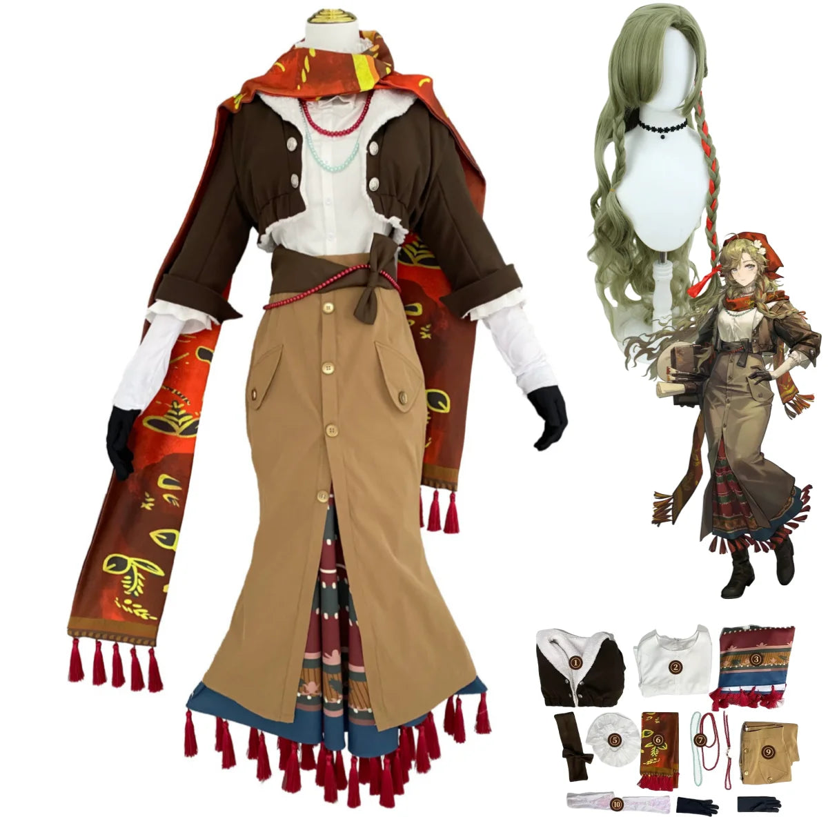 Anime Game Reverse:1999 Vila Cosplay Costume Retro Brown Coat Skirt Uniform Full Set Wig Adult Woman Sexy Daily Leisure Suit