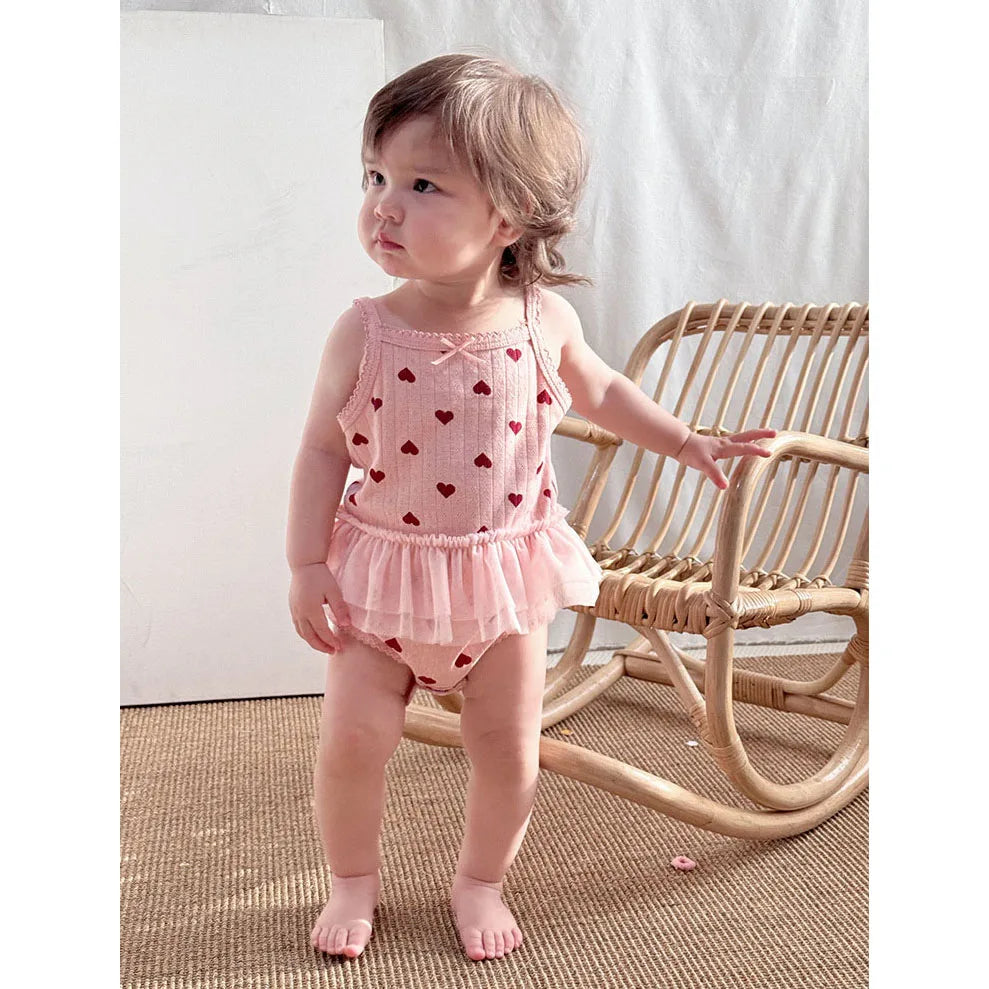 0-24M Heart Print Baby Girl Romper Summer Newborn Kid Clothes Short Sleeve 100% Cotton Baby Bodysuit Cute Sweet Outfit