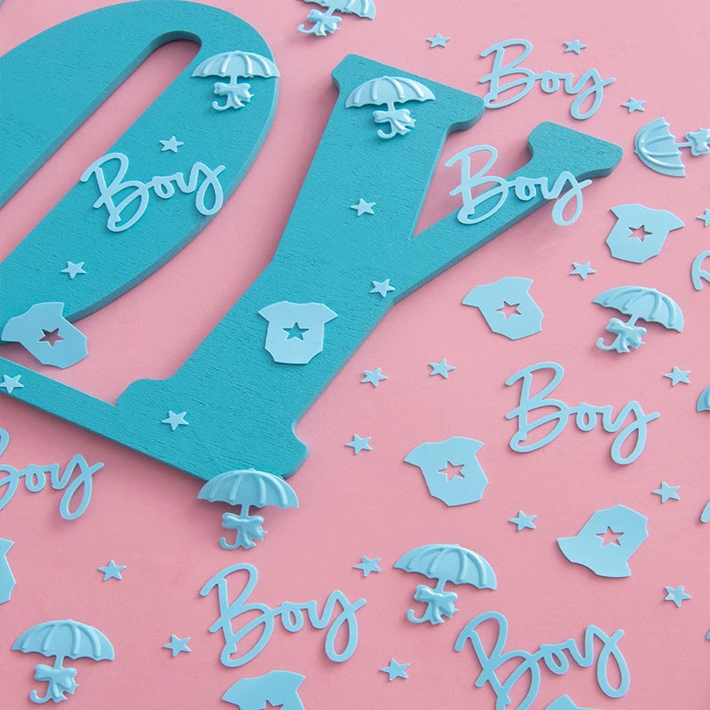 15/30/50g blue boy letters, clothes, umbrella scraps mixed, suitable for baby shower, baby shower, baby party decoration.