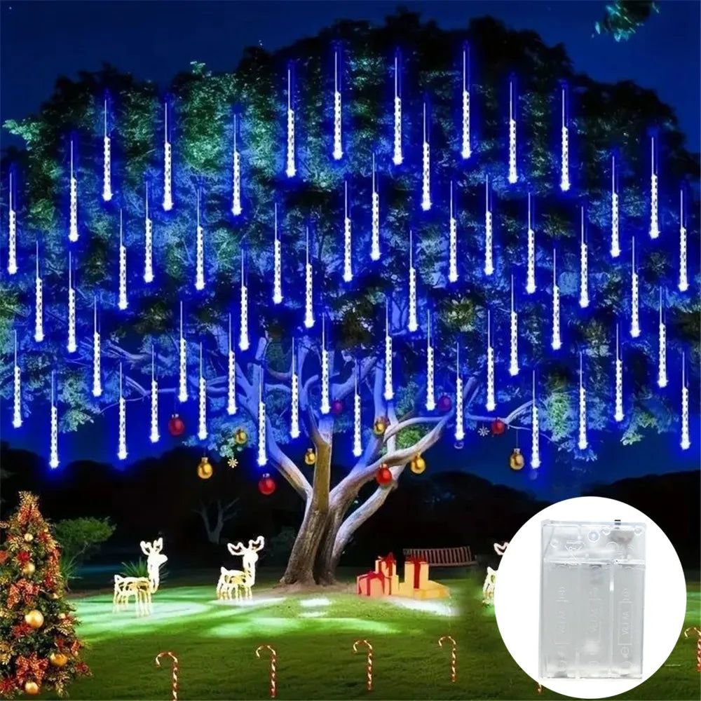 Battery Powered LED Meteor Shower Rain Lights Falling Raindrop Fairy String Light for Christmas Halloween Holiday Wedding Party