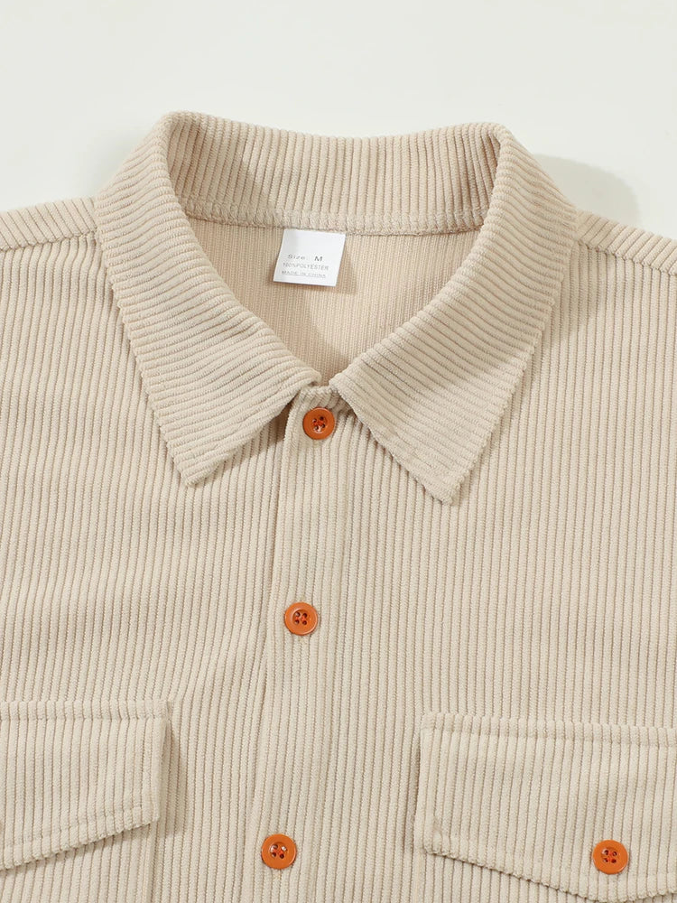 Casual Men's Corduroy Shirt Jacket Spring Autumn Vintage Button-up Turn-down Collar Cargo Jackets Men Fashion Textured Cardigans