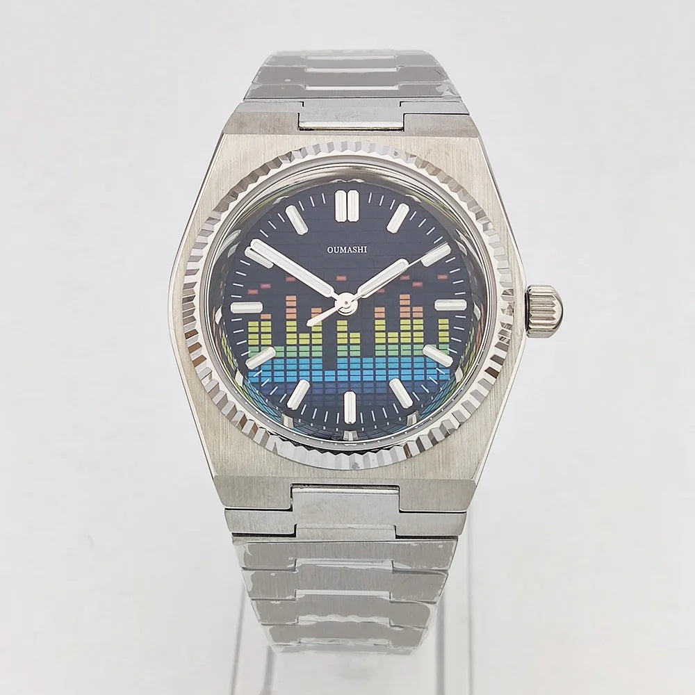 40mm Musical wave watch Stainless steel Sapphire glass all Green luminous NH35 watch Automatic mechanical Men's watch waterproof