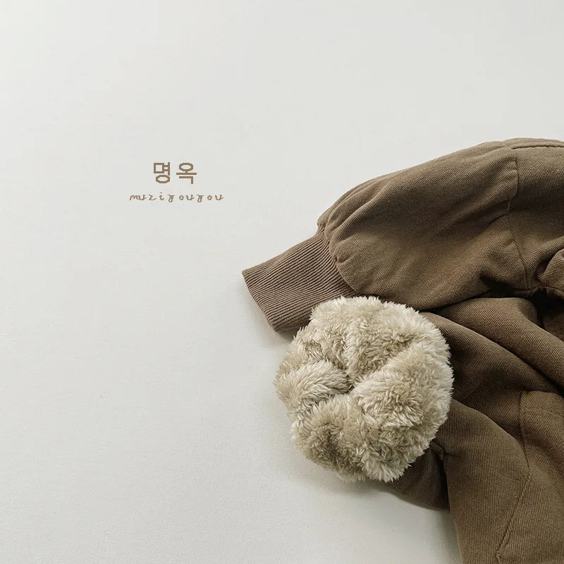 Autumn Winter Children's Coat New Solid Color Retro Turn-Down Collar Long Sleeve Single breasted Pocket Thickened Warm Coats