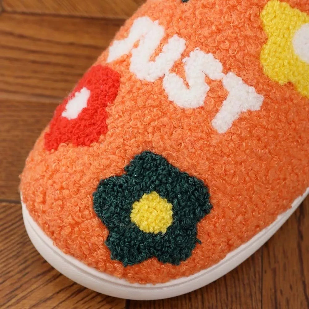 Soft Flowers Cotton Slippers Fluffy Slides Thickened Winter Warmer Slippers Anti-slip Green Haired Warm Home Cotton Shoes Party