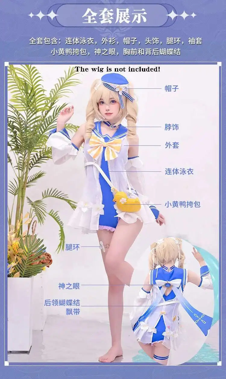 Genshin Impact Barbara Cosplay Costume Women Cute Swimsuit Sexy Swimwear Jumpsuit Coat Halloween Carnival Uniforms Custom Made