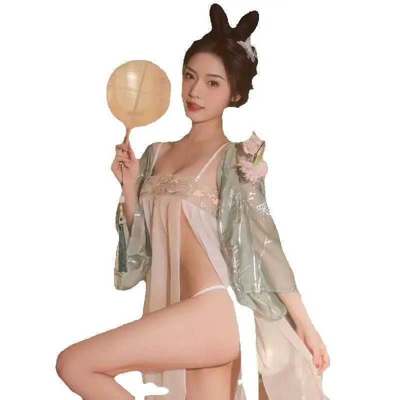 New Chinese for Summer 2025 Sexy Lingerie Mproved Hanfu Embroidered with Lotus Transparent and Comfortable Breathable and Cool