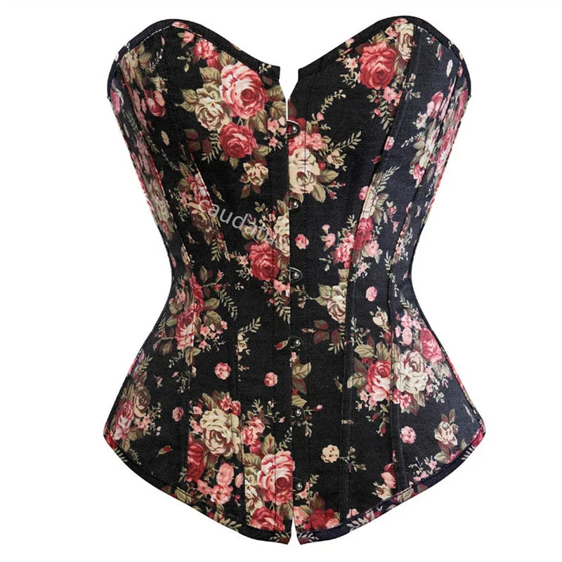 Corset Top Bustier Plus Size Overbust Corselet Burlesque Flower Lace UP Sexy Lingerie Costume Renissance Women Clothies Pink
