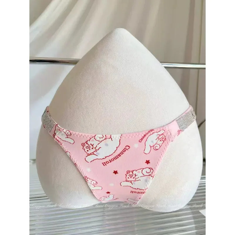 Sexy Cinnamoroll Flash Rhinestone Kawaii Thong Underpants Women Fashion Soft Breathable Strap T-back Lingerie Underwear Female