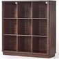 Living room and home office bookshelf: walnut wood 9-cube organizer with curved edge, 40.5 wide floor-standing 3-tier cubby she