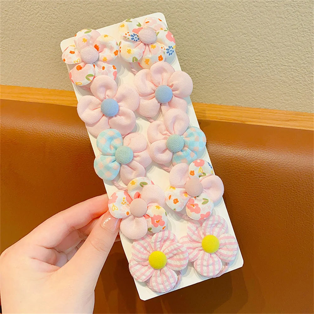 10Pcs/Set Chiffon Flower Hair Tie Girls Ponytail Elastic Hair Bands Kids Hair Accessories Children Hair Ties Baby Headwear