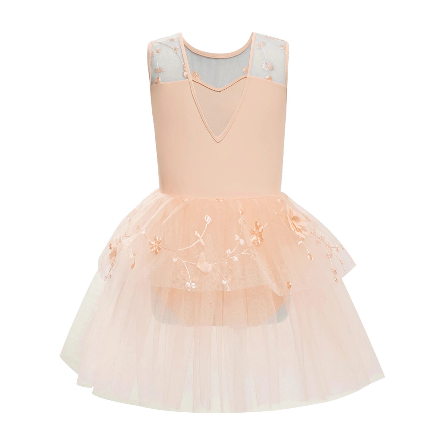 Kids Girls Ballet Dance Dress Ballerina Princess Costume Applique Embroidered Figure Skating Leotard Dress for Stage Performance