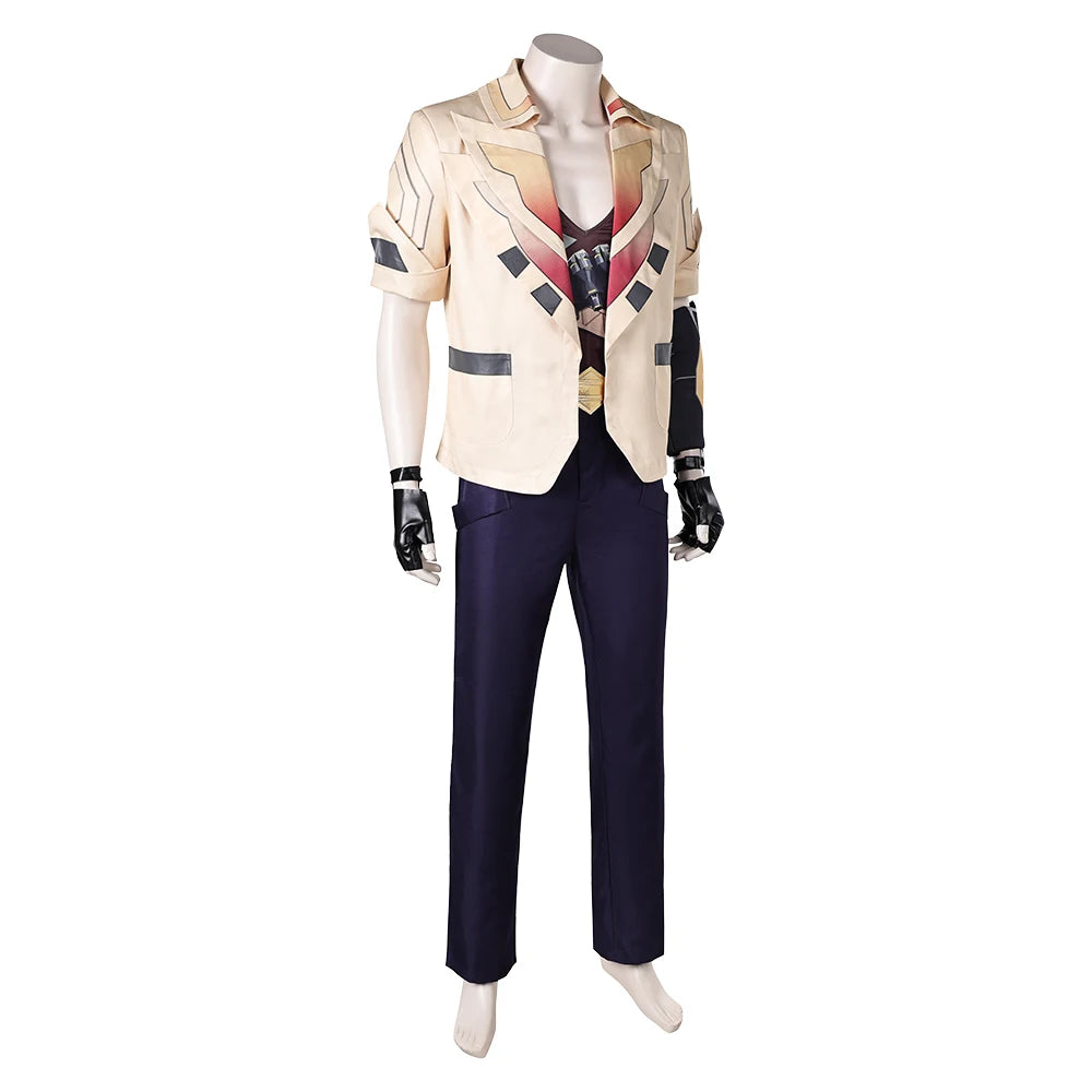 Male Tejo Cosplay Game Valorant Uniform Vest Pants Belt Coat Costume Men Adult Clothing Outfits Halloween Carnival Party Suit
