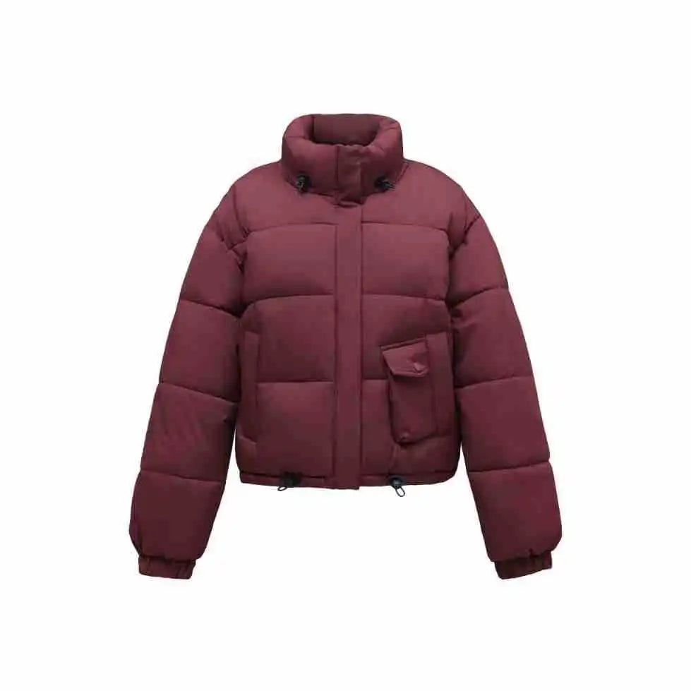 Women's Winter Parka Coat  Pure Color Stand Collar Patchwork Elastic Cuffs Lady's Quilted Jacket  Korean-Style Jacket For Female