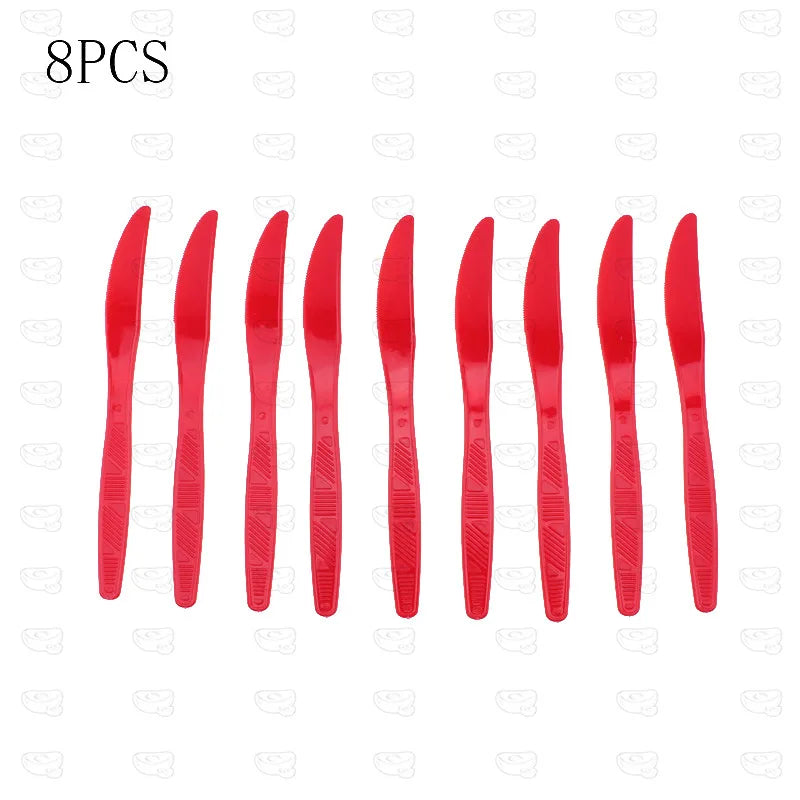 Red White Silver Striped Disposable Tableware Set Circus Birthday Party Decor Plates Cup Tablecloth Napkin Knives Forks Supplies