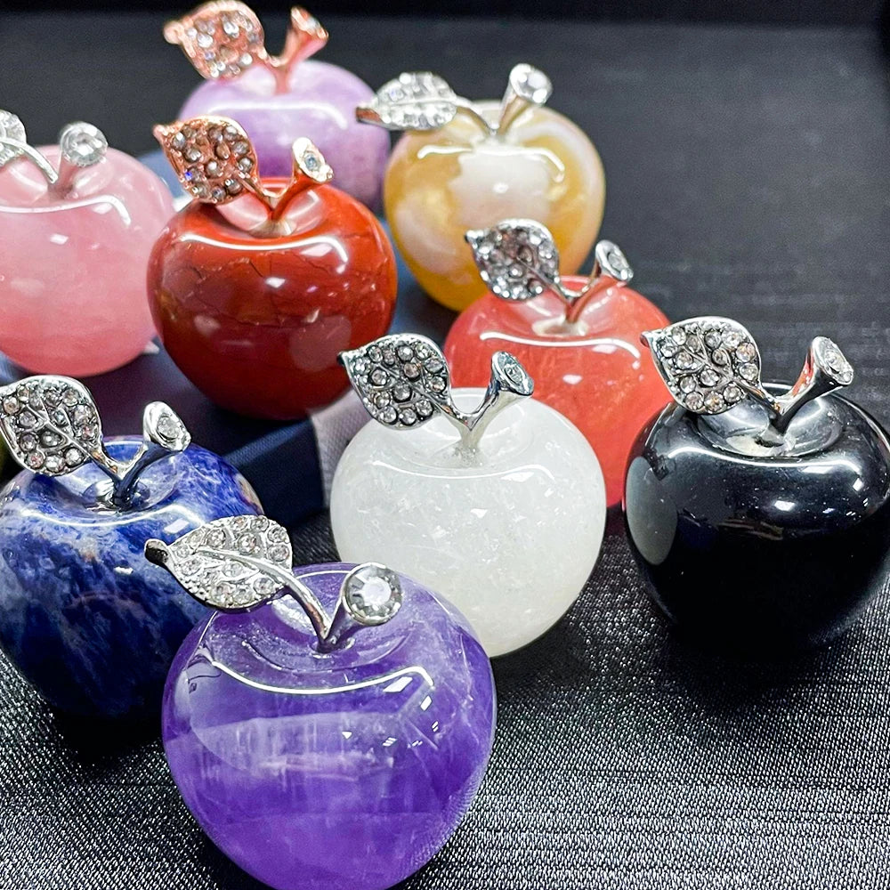 Natural Crystal Apple Jewelry Quartz Home Decoration Christmas Gift 15 Colors Healing Spirit Lucky Halo Desktop Ornament